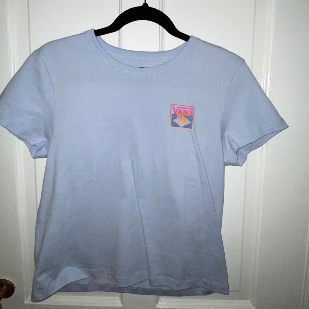 Blue surf themed vans t-shirt.